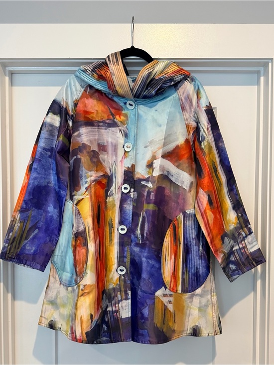 UbU Jackets & Blazers - UBU Watercolor Print Raincoat in Blue, Orange & Yellow